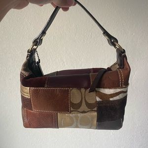 Vintage Brown Coach Leather Patchwork Handbag